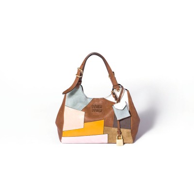 MIU MIU PATCHWORK LEATHER HANDBAG 5BA304 (25.5*20*13cm)